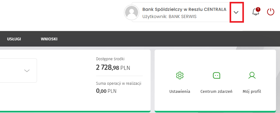 Obrazek ukazuje stronę po zalogowaniu do bankowości elektronicznej