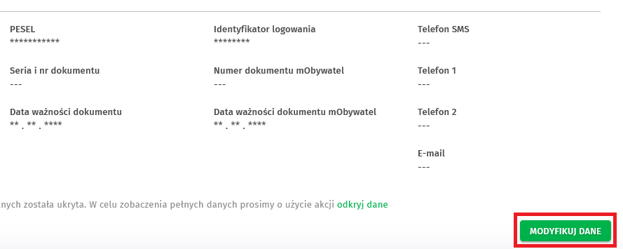 Obrazek ukazuje sposób modyfikacji danych użytkownika