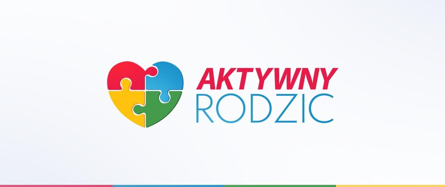 Logo „Aktywny Rodzic” z kolorowym sercem z puzzli