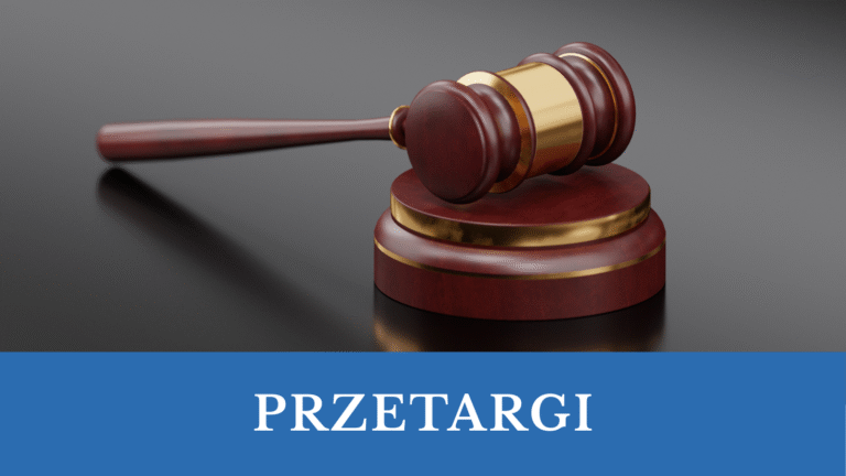 Grafika przedstawiająca młotekdo licytacji z napisem przetarg