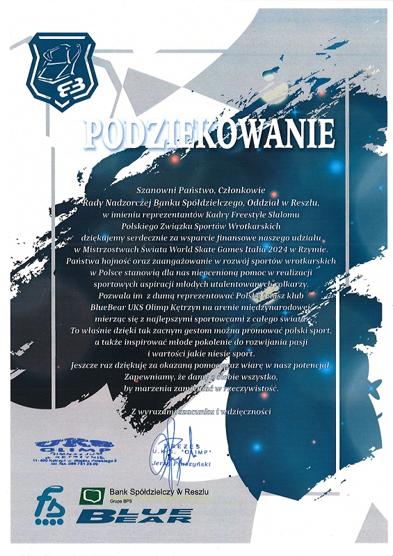 podziekowanie blue bear s